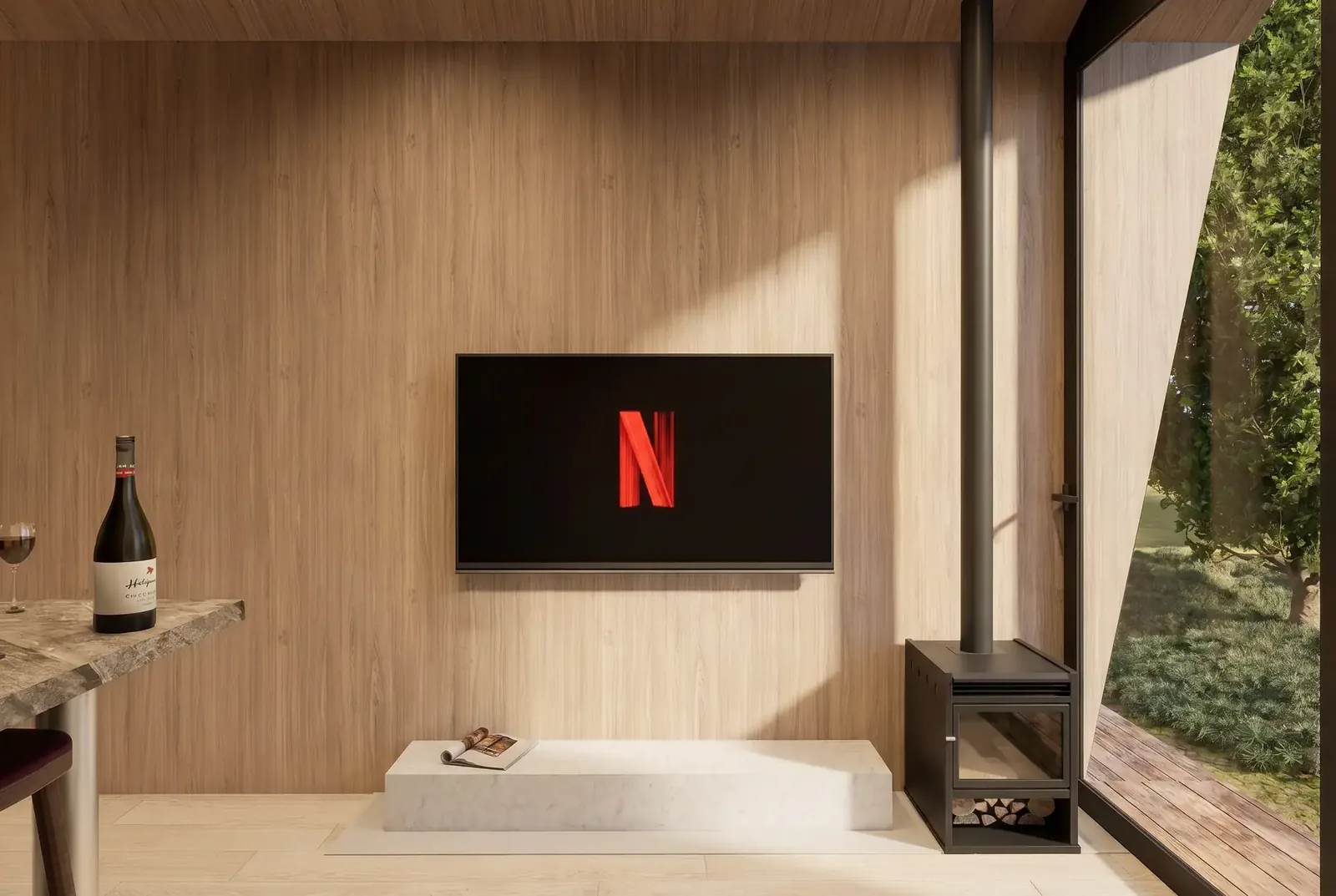 Estar de la Suit con televisor y estufa